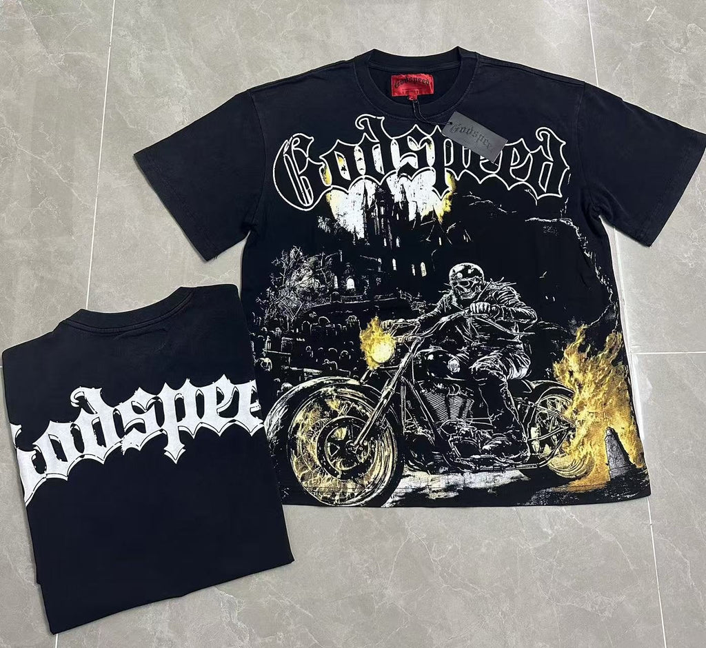 Godspeed Washed Black Motorcycle Graphic T-Shirt — context