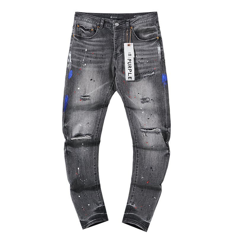 Purple Brand Gray Paint-Splatter Distressed Jeans — hero