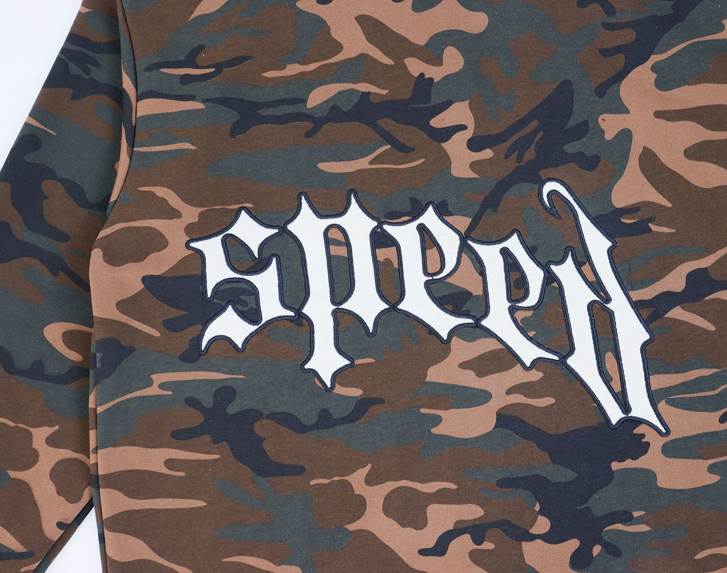 Godspeed Camouflage Gothic Letter Zip Hoodie — detail