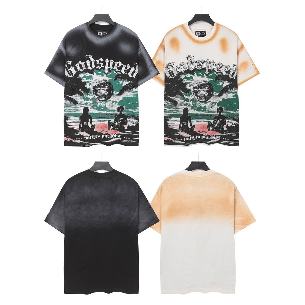 Godspeed Puffito Paradise Spray-Dye Graphic T-Shirt — comparison