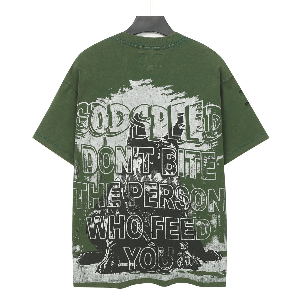 Godspeed Dog Graphic Distressed Sleeve T-Shirt — back