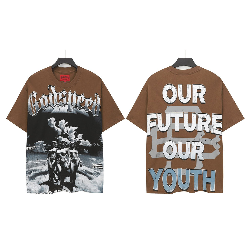 Godspeed Our Future Our Youth Brown Graphic T-Shirt — hero