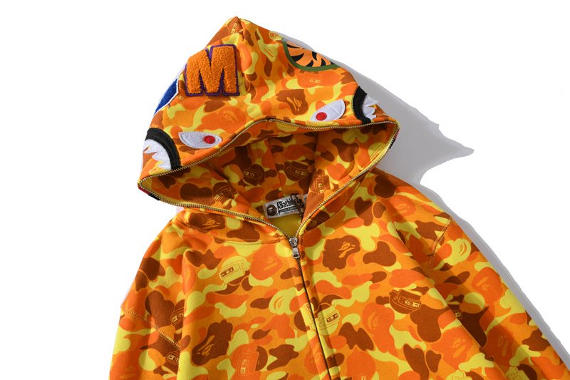 BAPE Orange Camo Shark Full-Zip Hoodie — front