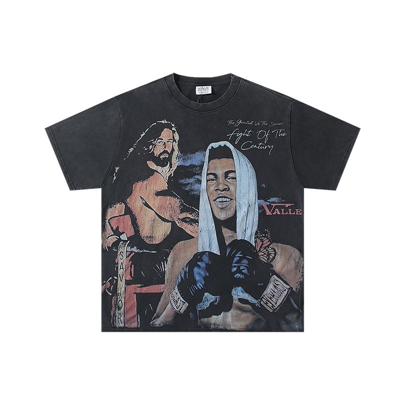 VALE USA Boxing Graphic Washed Black T-Shirt — front