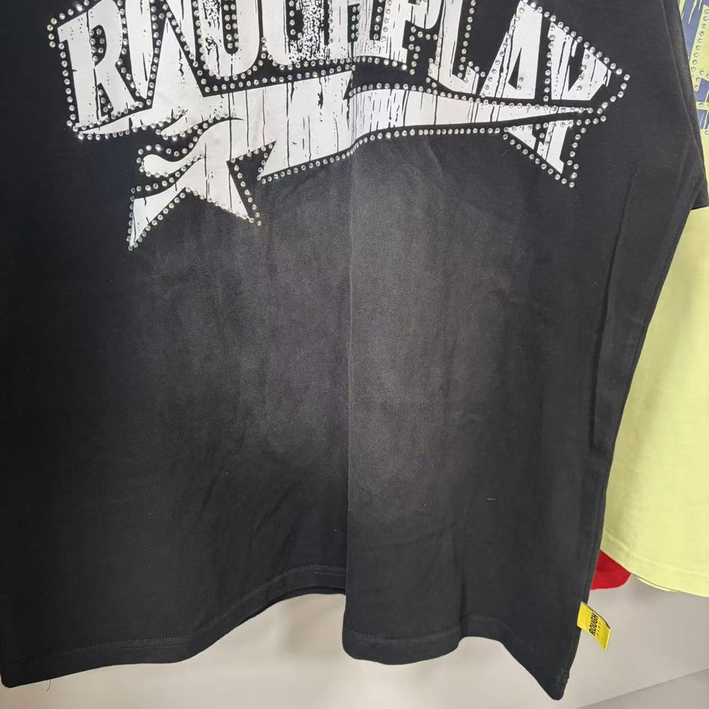 Rough Play Rhinestone Letter Graphic T-Shirt — detail