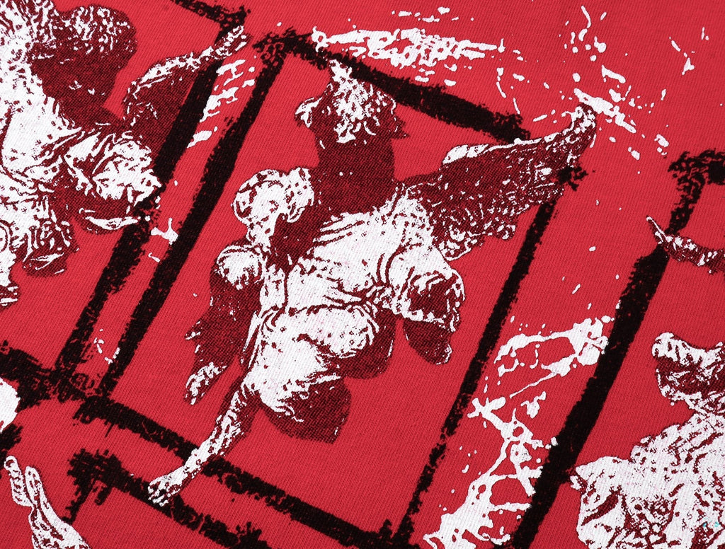 MIXED EMOTION Washed Red Front & Back Graphic T-Shirt — detail