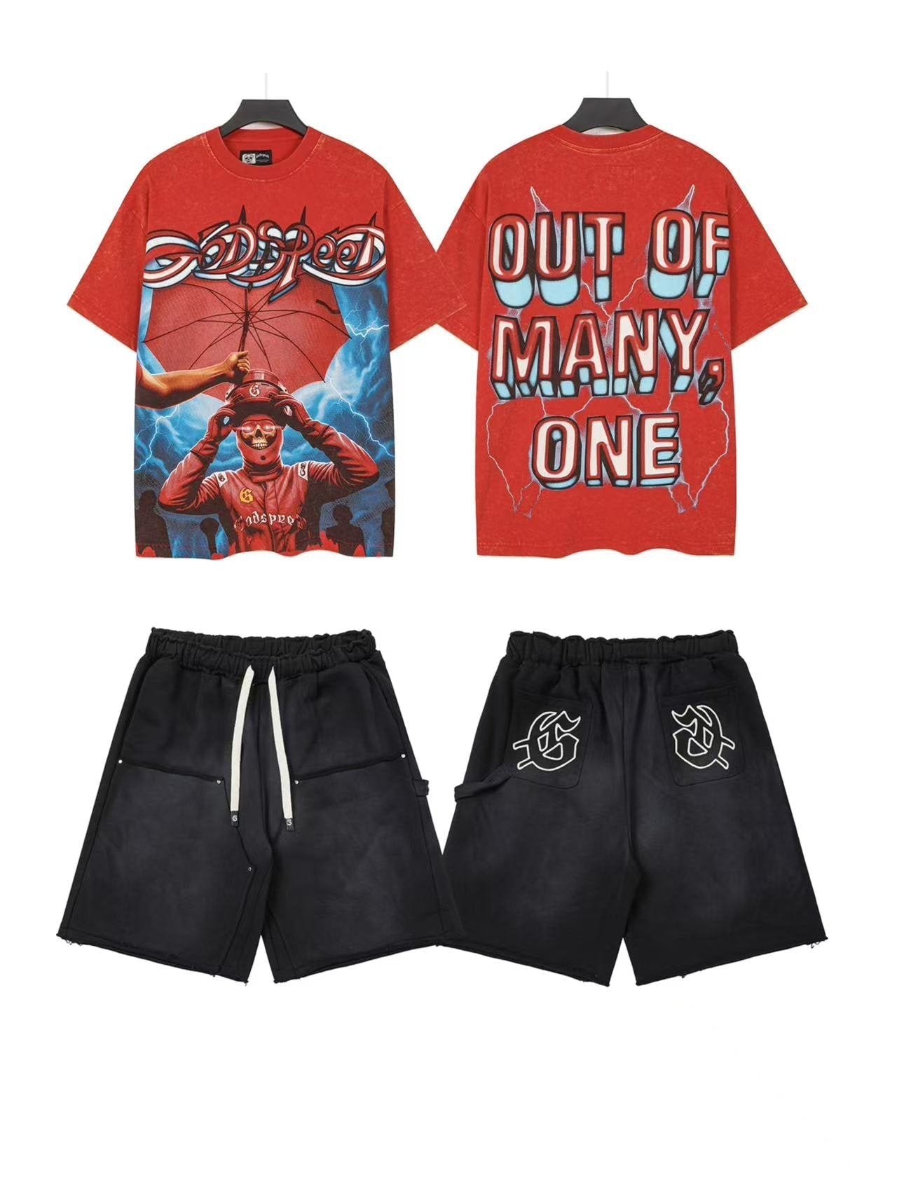 Godspeed Out Of Many Basketball T-Shirt & Shorts Set — front
