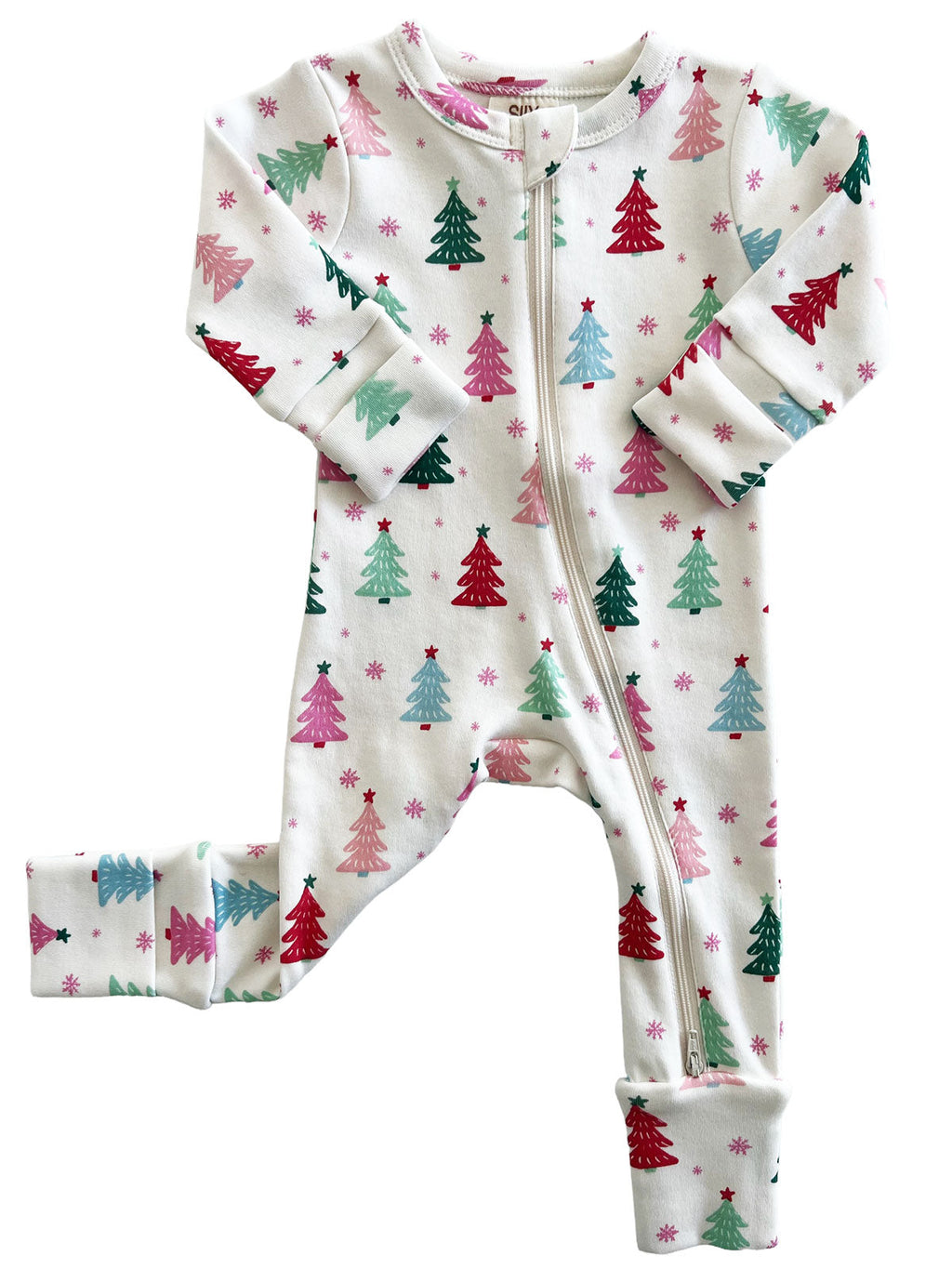 Christmas Trees Pink / Organic 2-Way Zip Romper