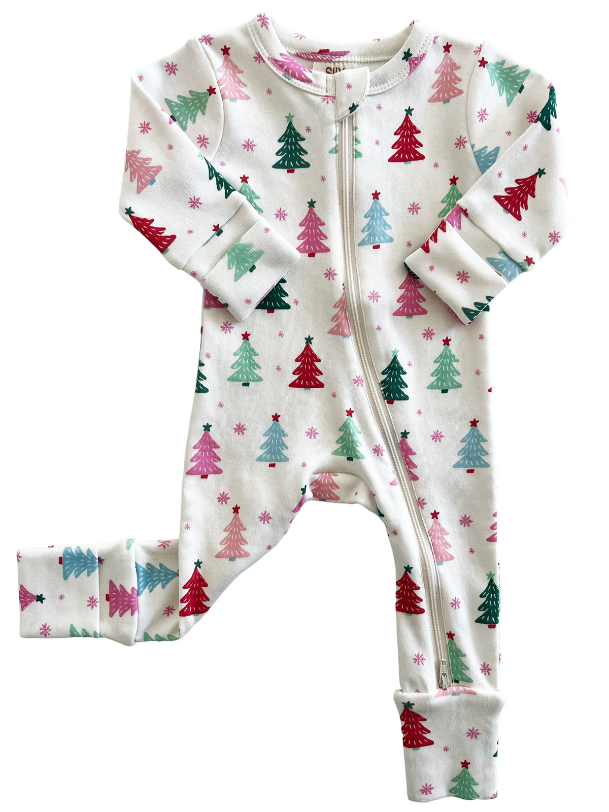 Christmas Trees Pink / Organic 2-Way Zip Romper