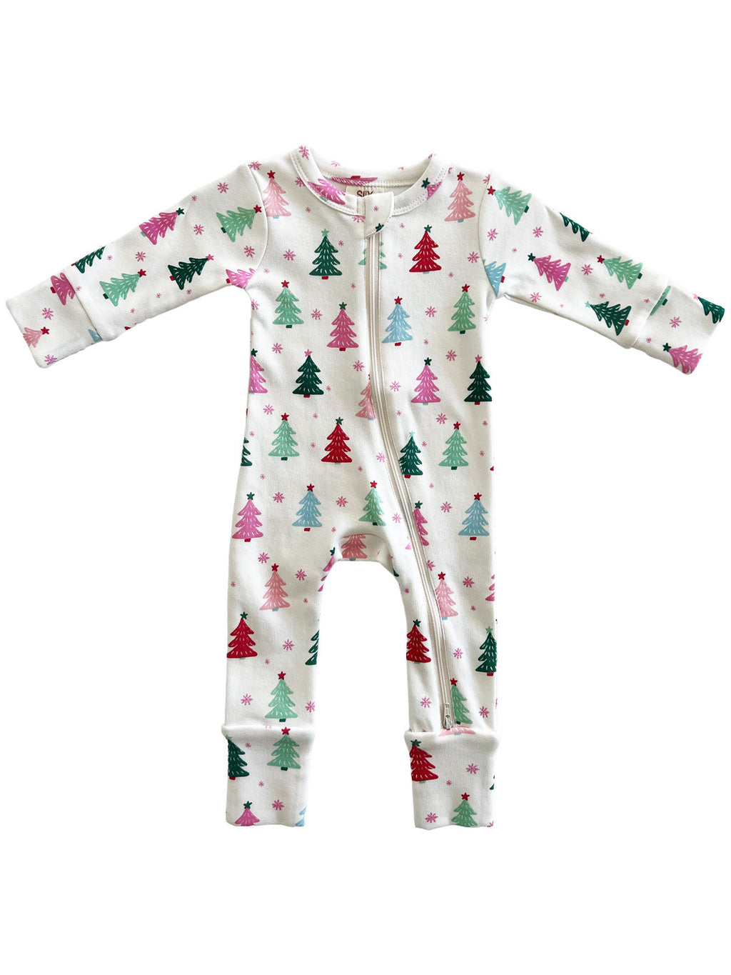 Christmas Trees Pink / Organic 2-Way Zip Romper