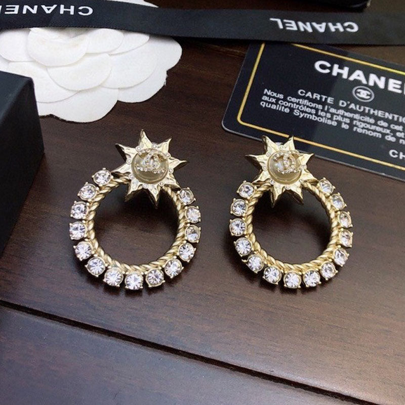 18K  Chanel Star Full Crystal Earrings