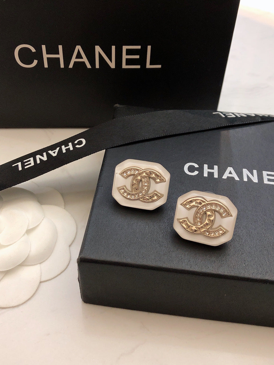 18K  Chanel Resin Earrings