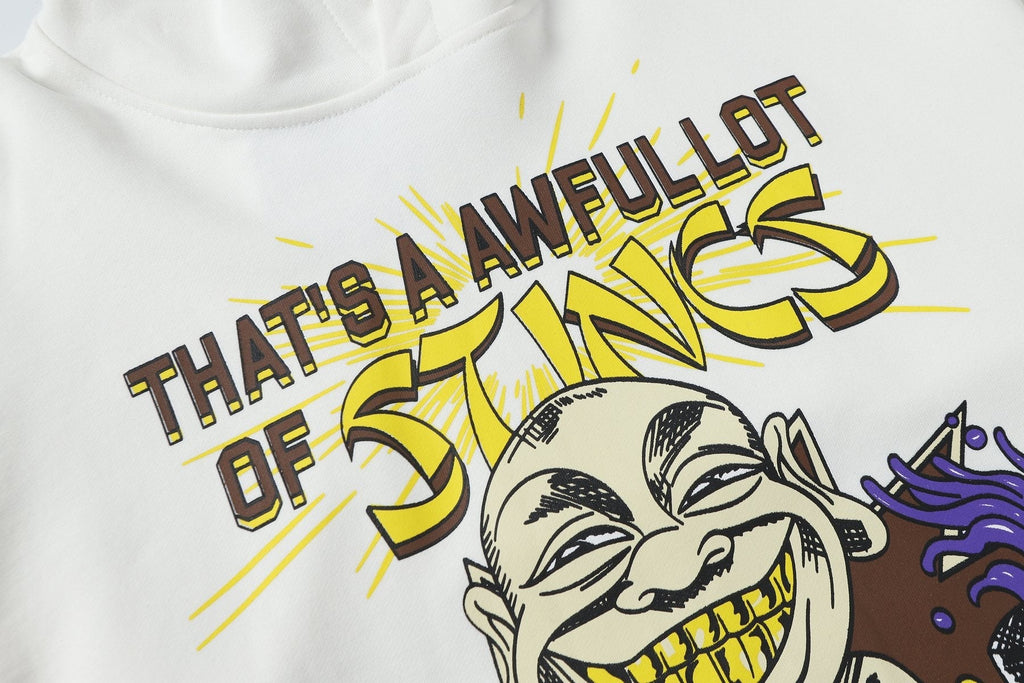 THAT'S A AWFUL LOT OF COUGH SYRUP Stings Character Graphic Hoodie — detail